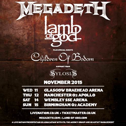 Megadeth – Announce UK & EIRE Co-Headline Tour with Lamb Of God – Support From Children Of Bodom and Sylosis