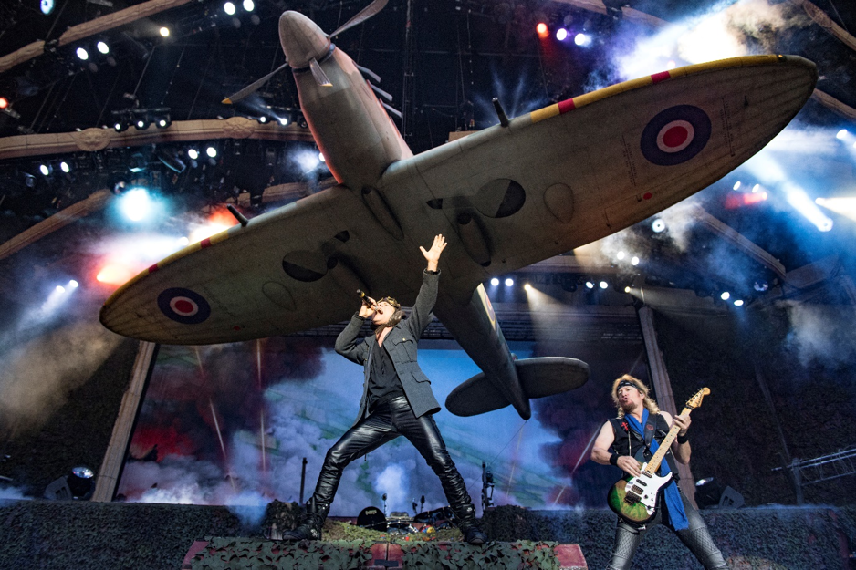 ACES HIGH: IRON MAIDEN FLY REPLICA SPITFIRE AS THEIR SOLD OUT LEGACY OF THE BEAST TOUR LANDS IN THE UK