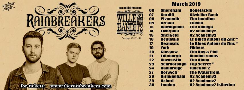 Rainbreakers announce they’ll be supporting Wille and the Bandits on tour in 2019