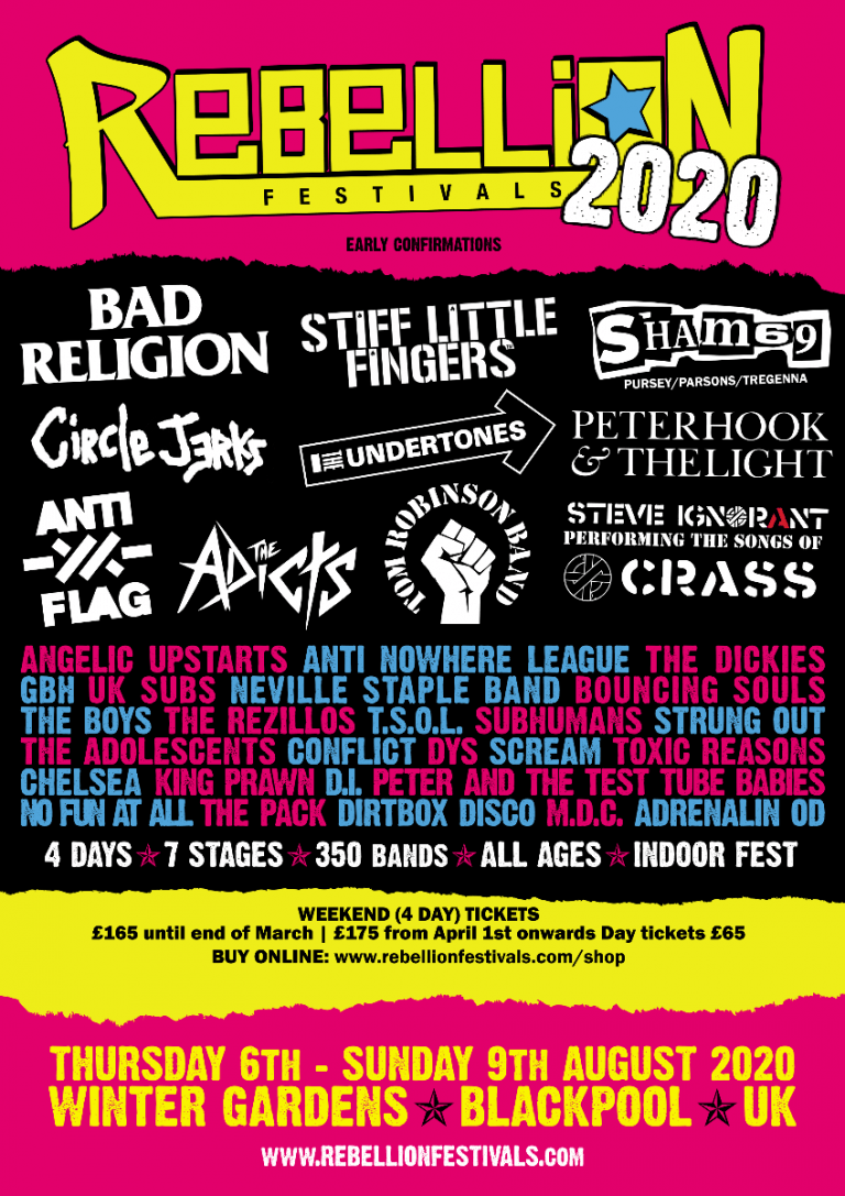 Rebellion Festival returns August 6th 9th 2020! Many more bands