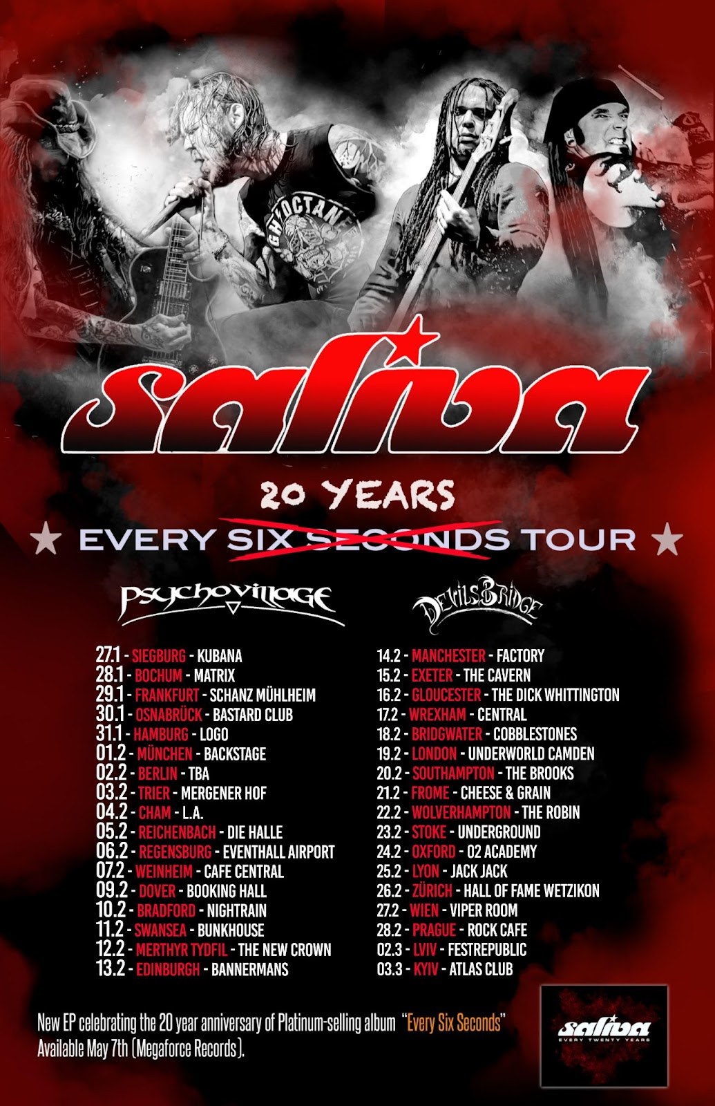 SALIVA EVERY 20 YEARS TOUR WITH SUPPORT FROM PSYCHO VILLAGE