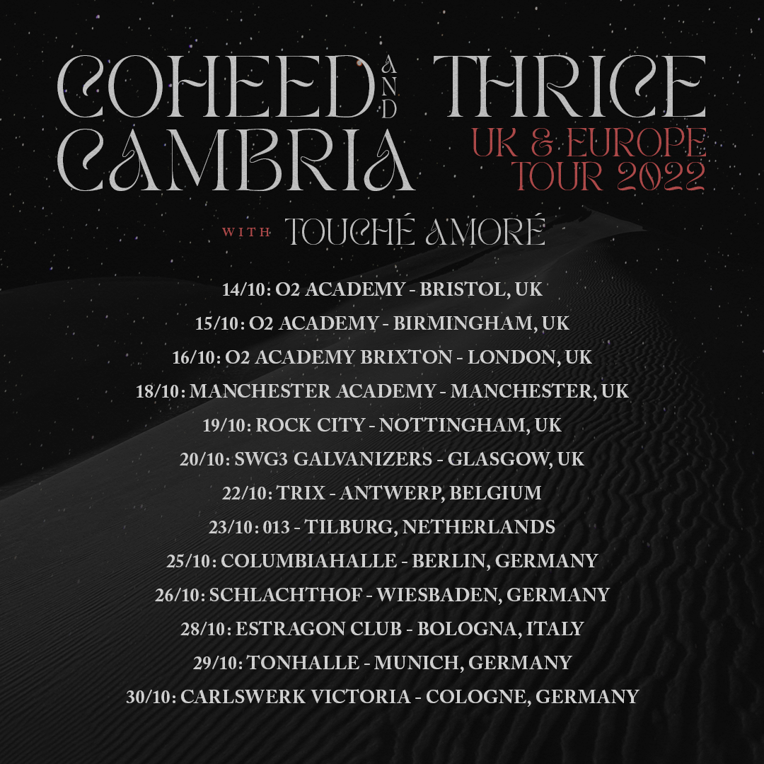 COHEED AND CAMBRIA ANNOUNCE COHEADLINE TOUR WITH THRICE EUROPEAN DATES