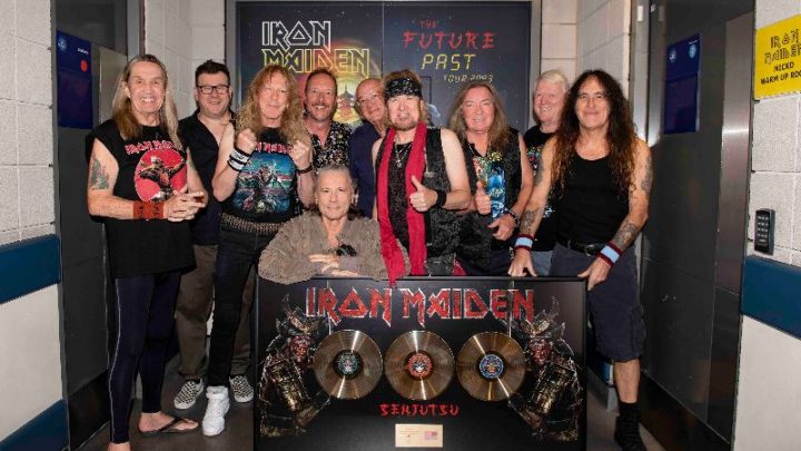 IRON MAIDEN PRESENTED WITH GOLD DISC BACKSTAGE AT LONDON’S O2 ARENA